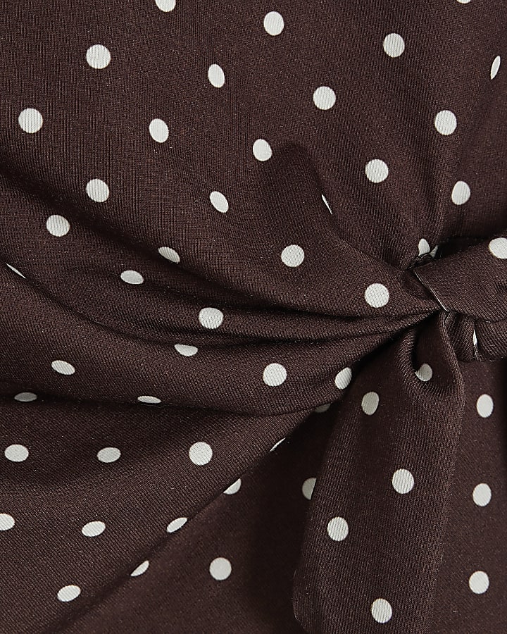 Girls Brown Tie Side Spot T-Shirt Set