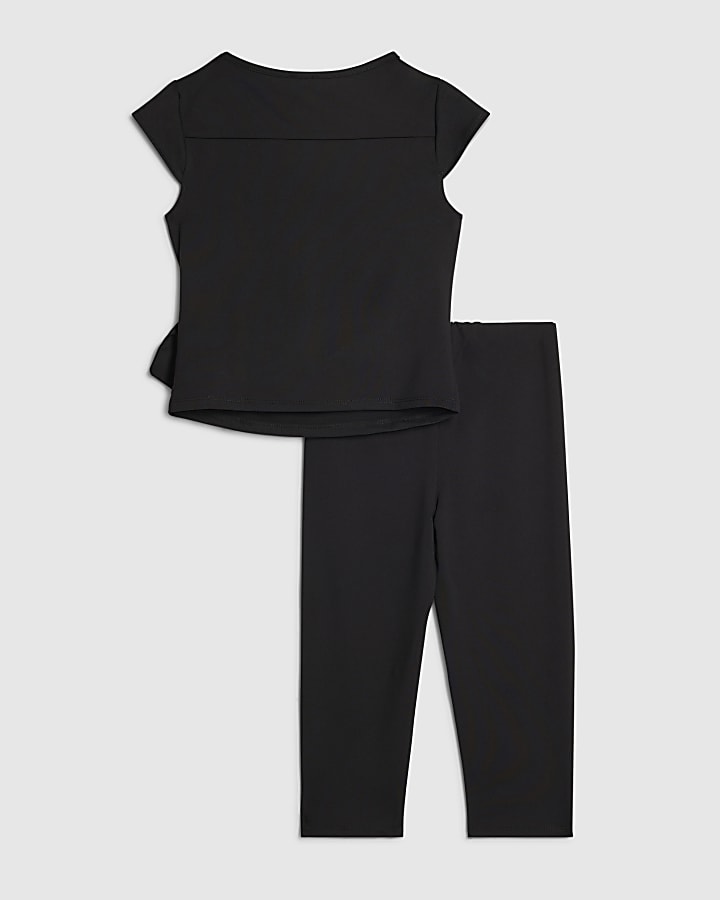 Girls Black Tie Side Capri Top Set