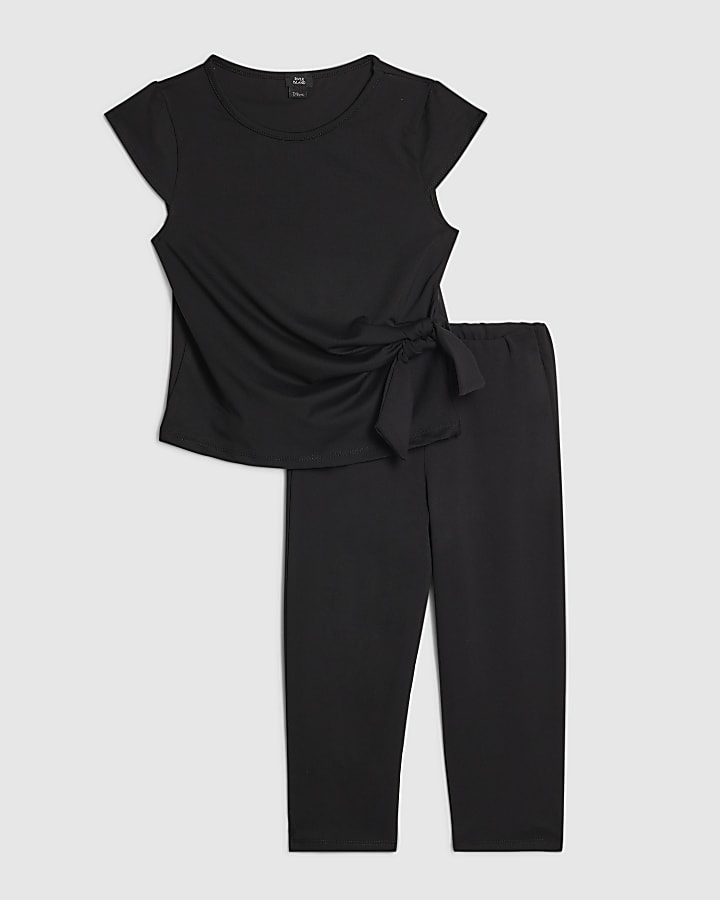 Girls Black Tie Side Capri Top Set