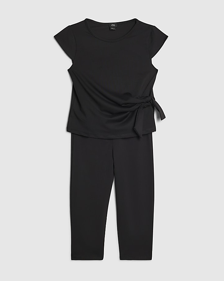 Girls Black Tie Side Capri Top Set