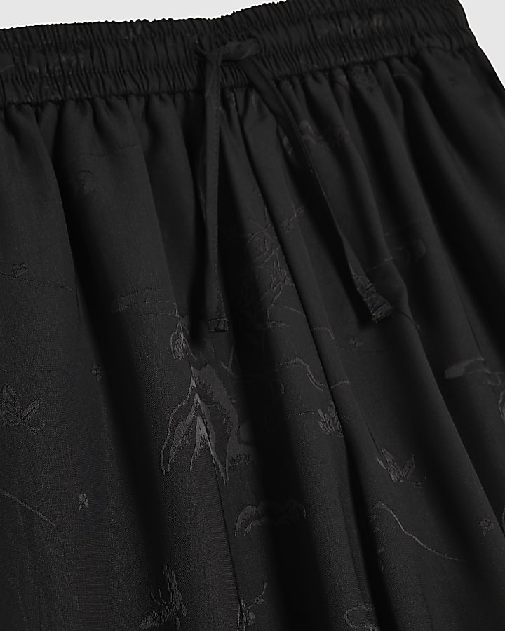 Girls Black Floral Jacquard Wide Leg Trousers