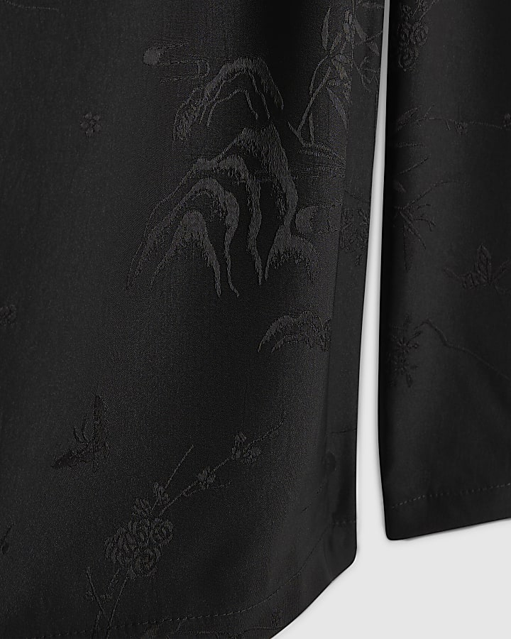 Girls Black Floral Jacquard Wide Leg Trousers