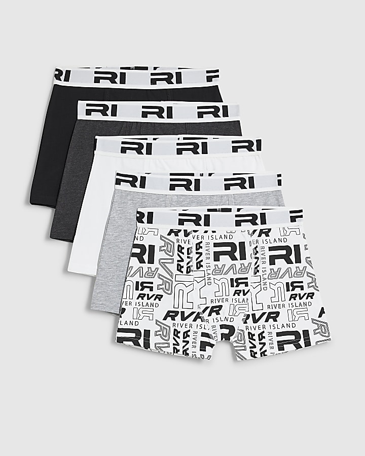 Boys Black Monogram Pack Of 5 Boxers