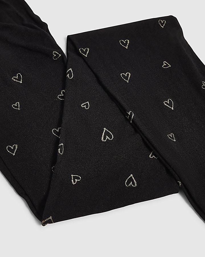Mini Girls Black Gold Glitter Heart Tights