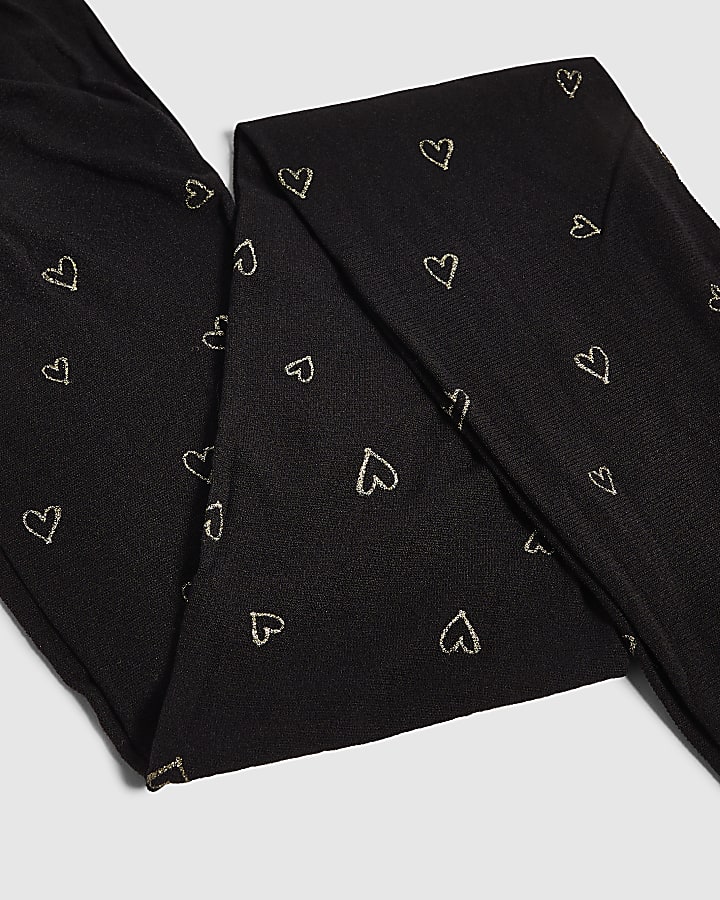 Girls Black Gold Glitter Heart Tights