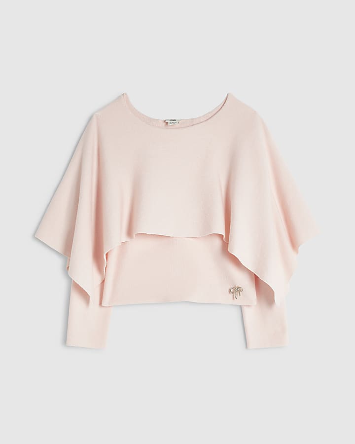 Girls Pink Long Sleeve 2-In-1 Cape Jumper