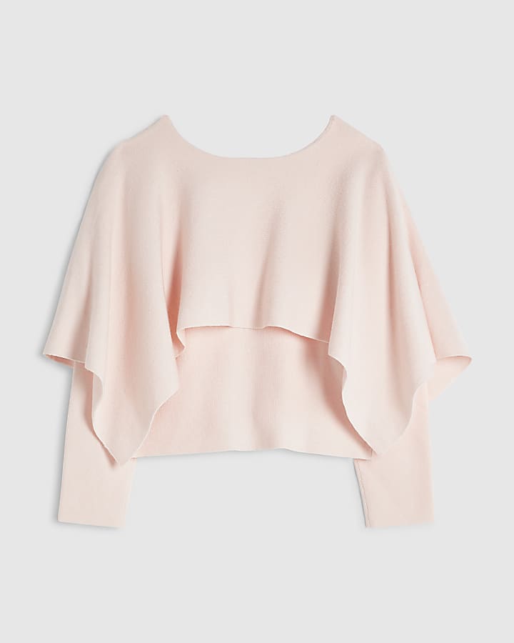 Girls Pink Long Sleeve 2-In-1 Cape Jumper
