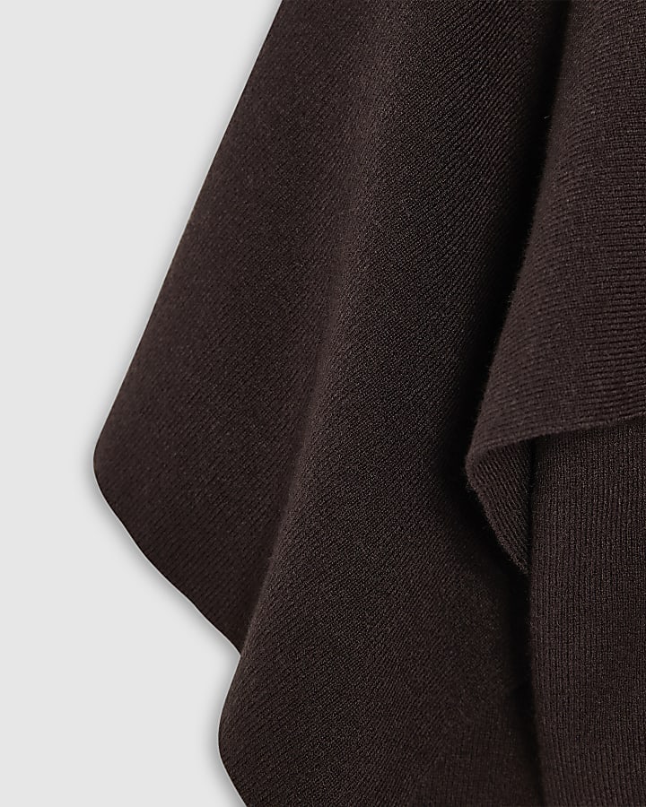 Girls Brown Long Sleeve 2-In-1 Cape Jumper