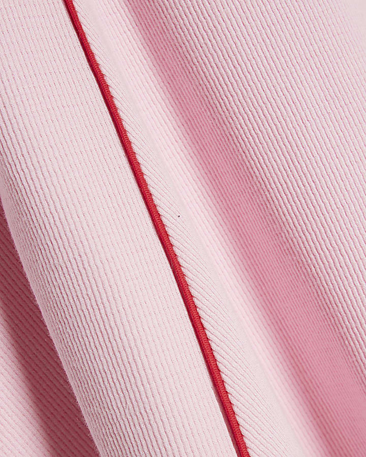 Girls Pink Ribbed Collar Dress