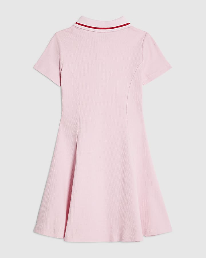 Girls Pink Ribbed Collar Dress