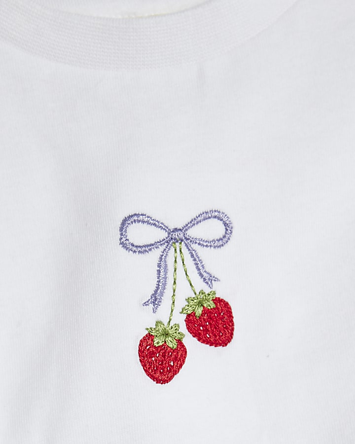 Mini Girls White Broderie Top And Jeans Set