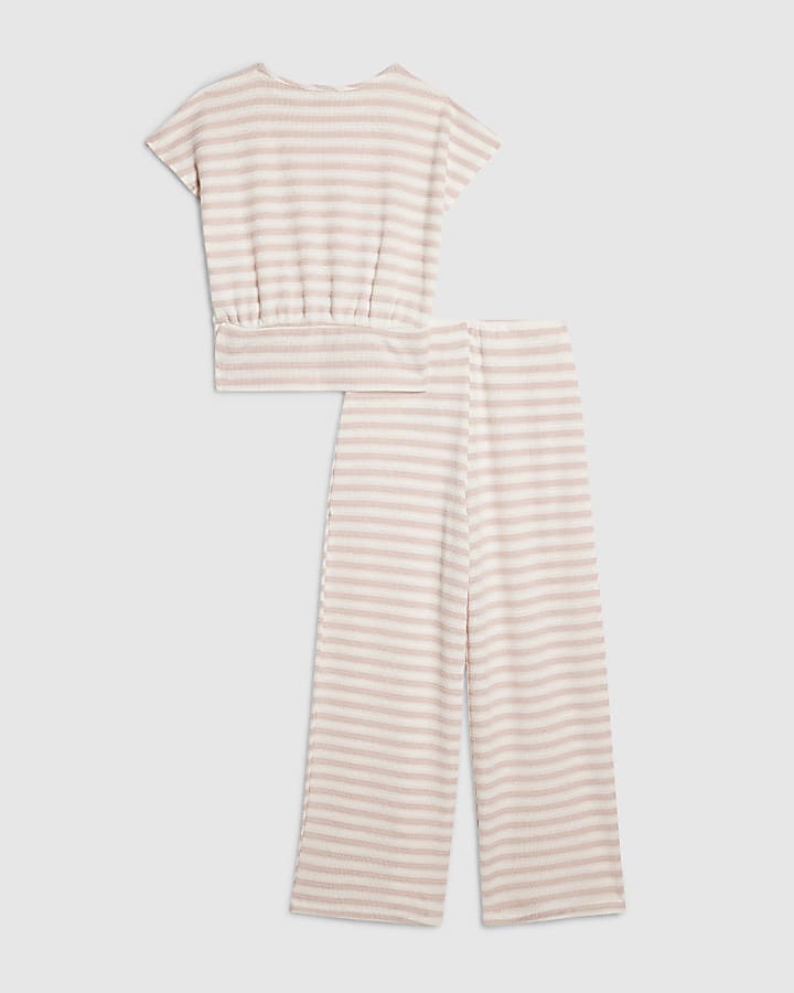 Girls Pink Stripe T-shirt and Trousers Set