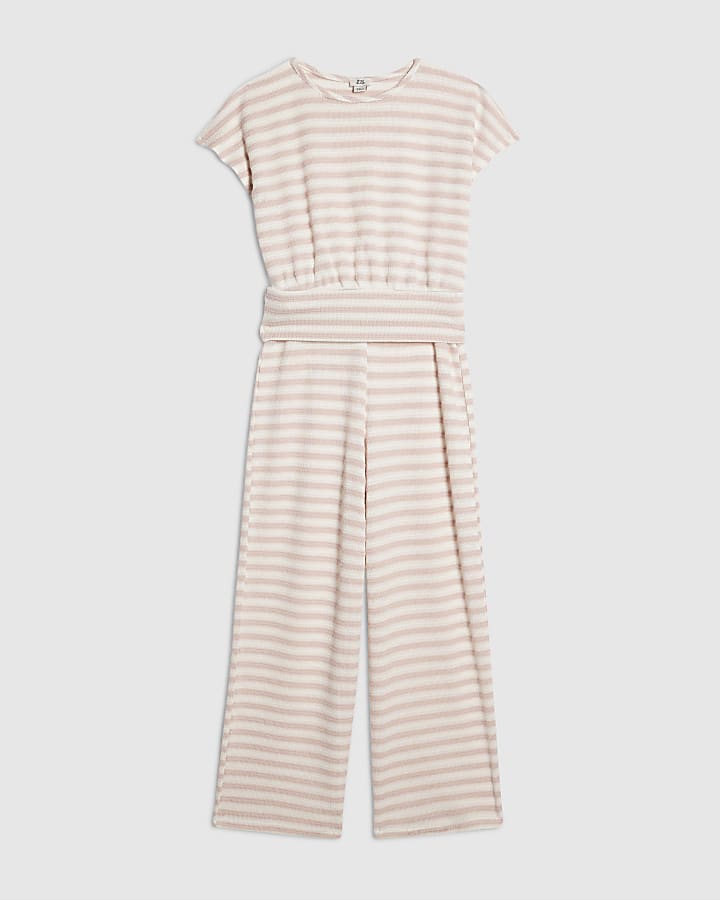 Girls Pink Stripe T-shirt and Trousers Set