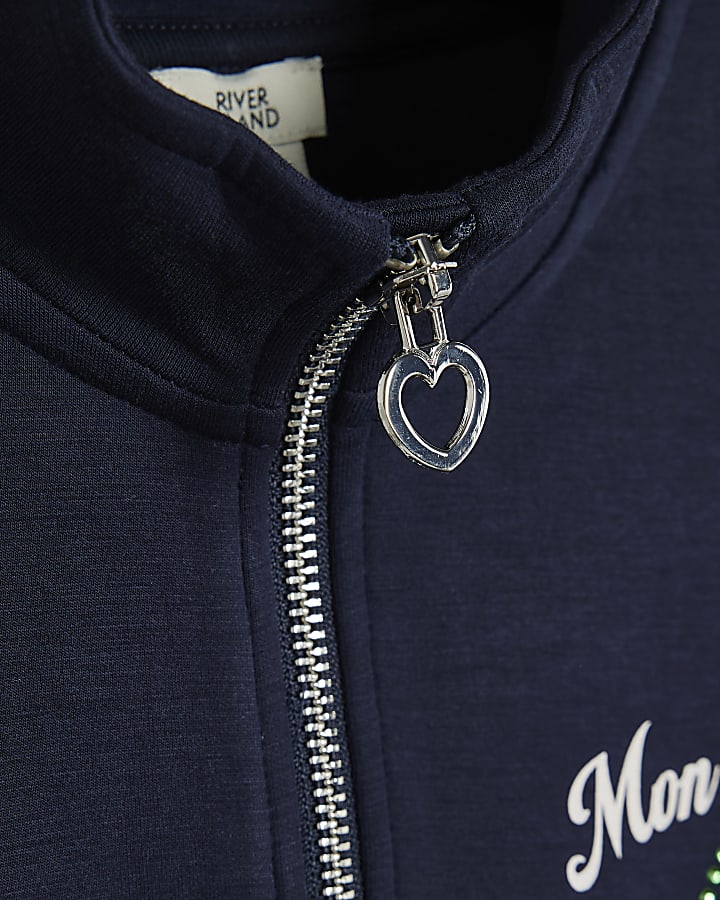 Girls Navy Premium Funnel Neck Dress