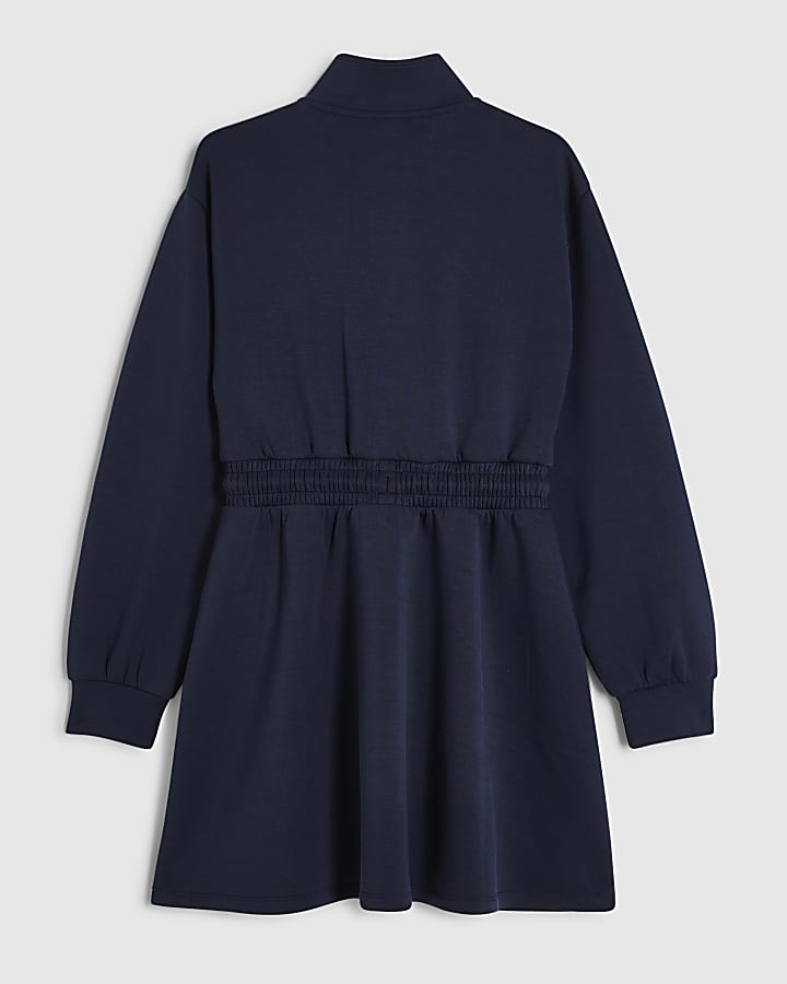Girls Navy Premium Funnel Neck Dress