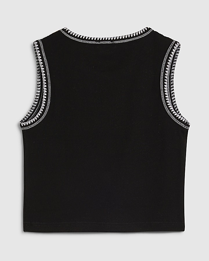 Girls Black Cherry Whipstitch Tank Top