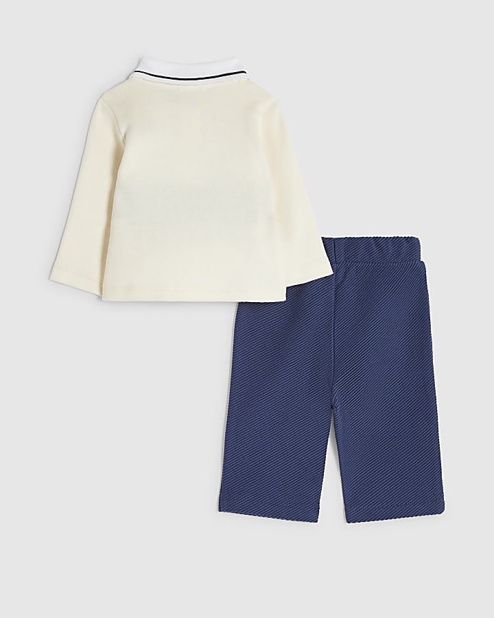 Baby Boys Navy Long Sleeved Polo Shirt Set