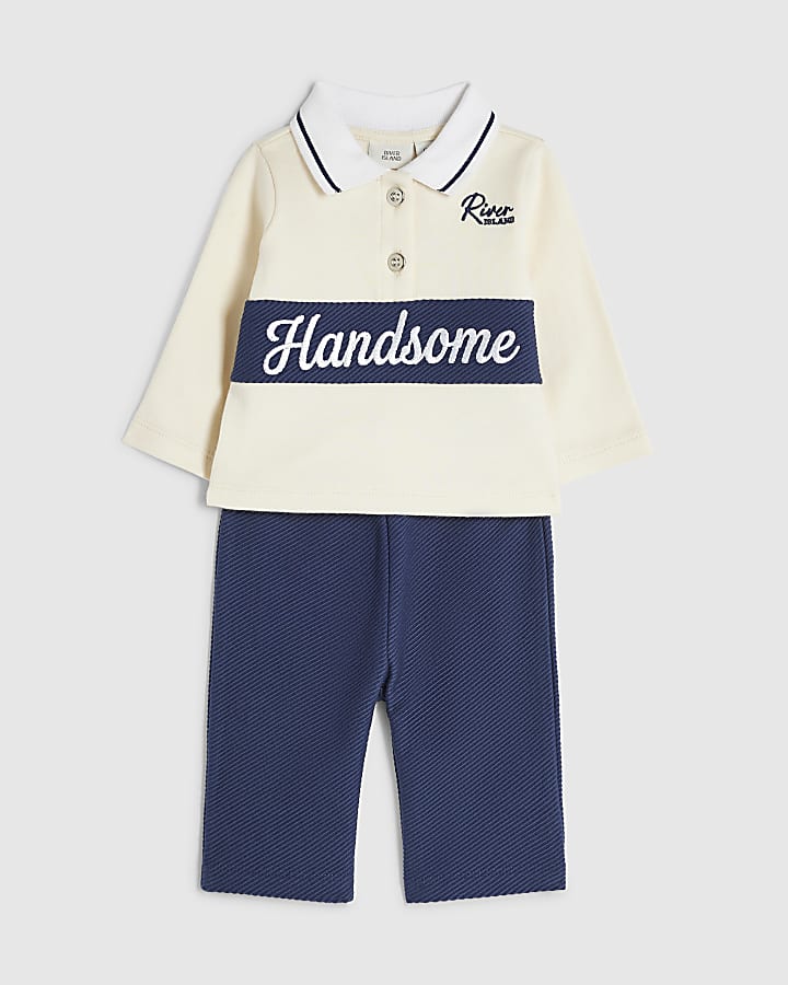Baby Boys Navy Long Sleeved Polo Shirt Set