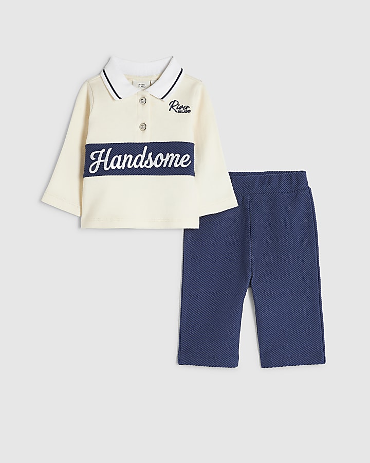 Baby Boys Navy Long Sleeved Polo Shirt Set