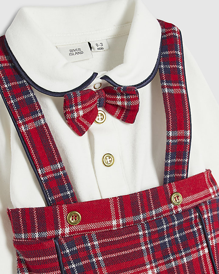 Baby Boys Red Checked Dungaree Set