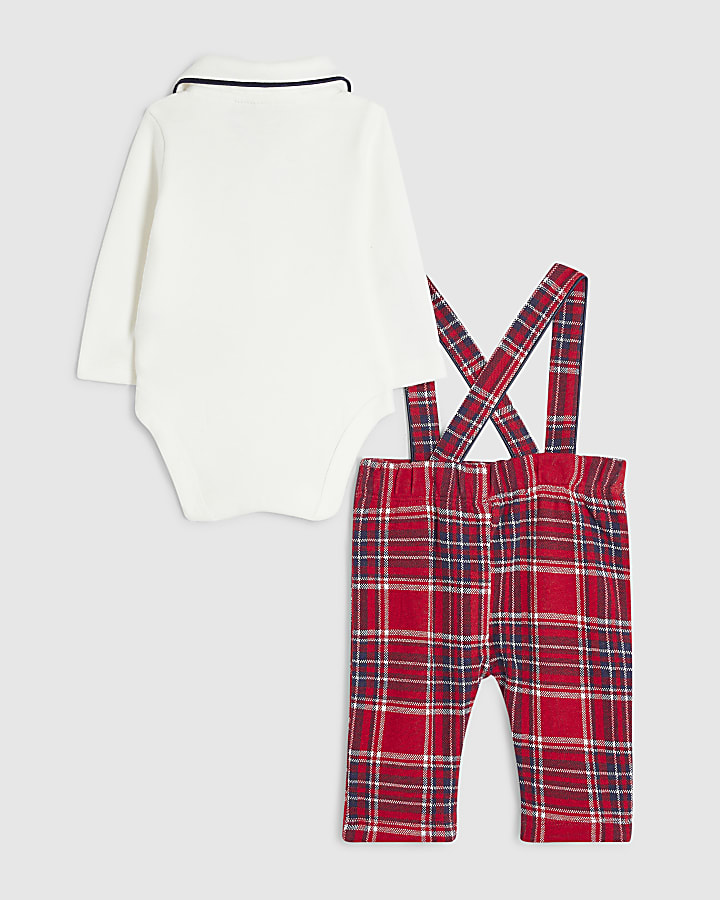 Baby Boys Red Checked Dungaree Set