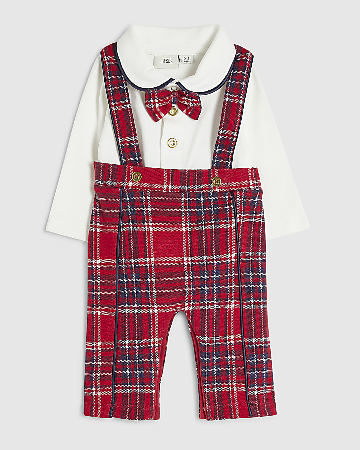 Baby Boys Red Checked Dungaree Set