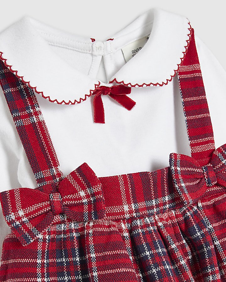 Baby Girls Red Pinny Checked Dress