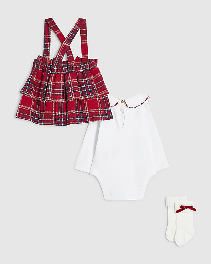 Baby Girls Red Pinny Checked Dress