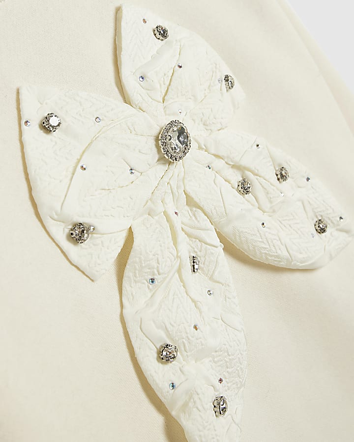 Girls Cream 3D Bow Fur Cuff Sweatshirt