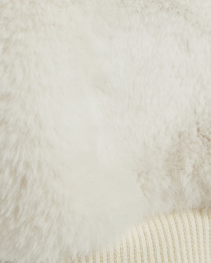 Girls Cream 3D Bow Fur Cuff Sweatshirt