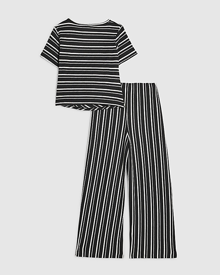 Girls Black Stripe T-Shirt and Trouser Set