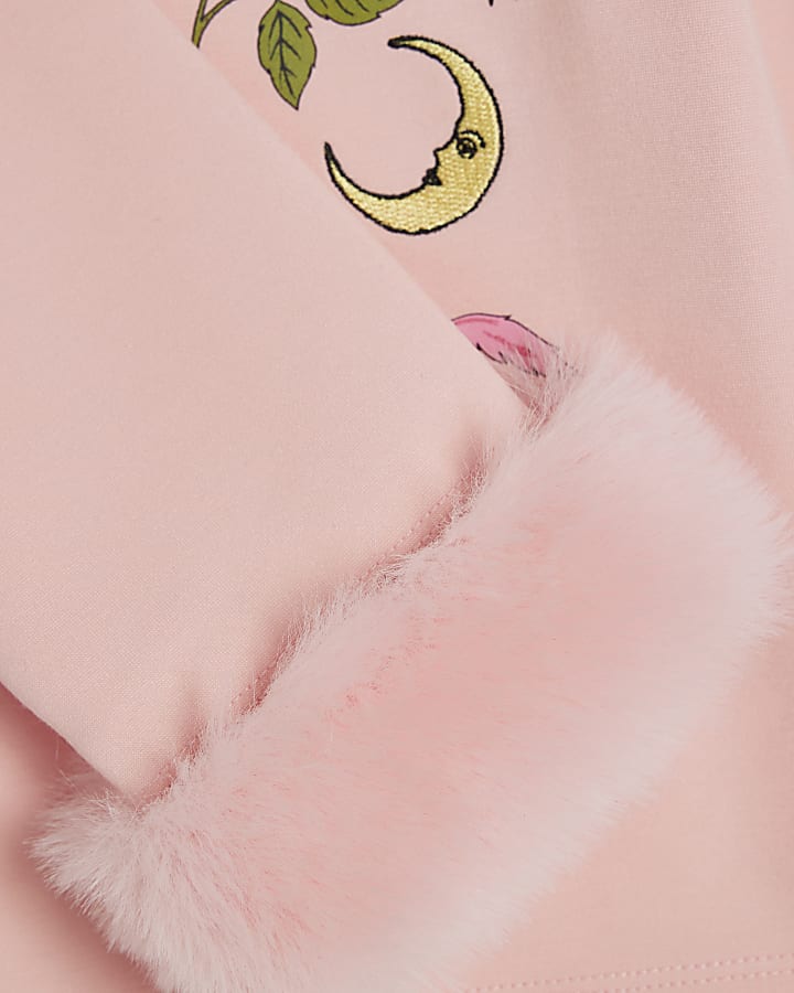 Girls Pink Faux Fur Cuff Icon Top