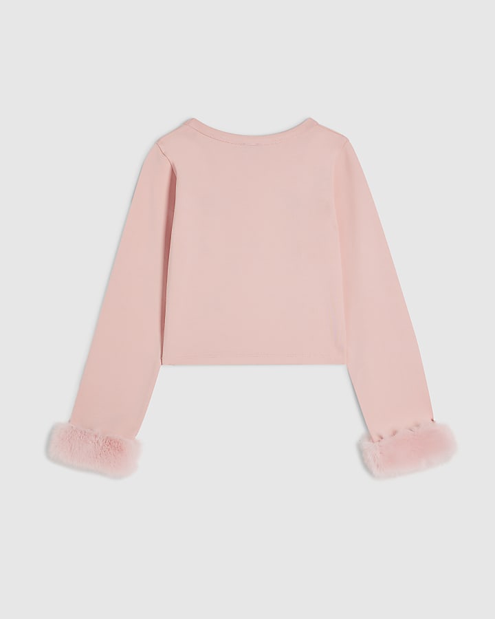 Girls Pink Faux Fur Cuff Icon Top