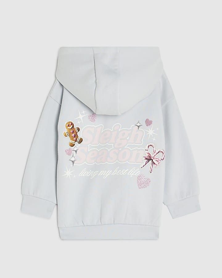 Mini Girls Blue Sleigh Season Hoodie