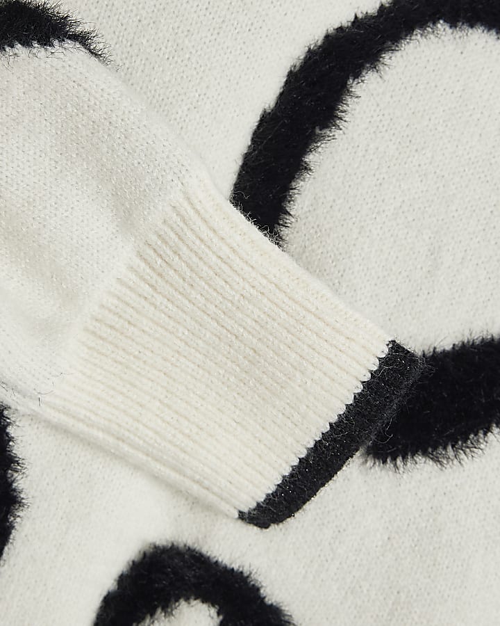 Girls White Fluffy Bow Jumper
