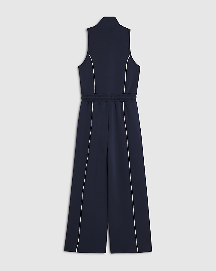 Girls Navy Premium Funnel Neck Jumpsuit