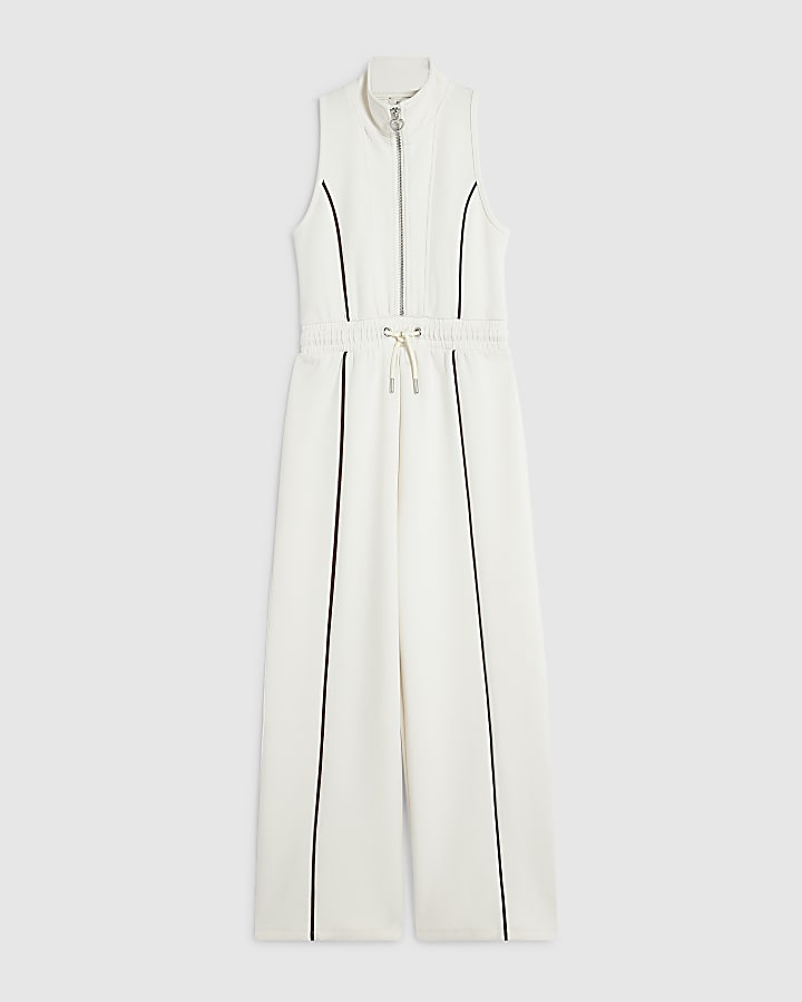 Girls Cream Premium Funnel Neck Jumpsuit