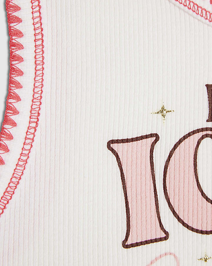 Girls White Boba Icon Whipstitch Tank Top 