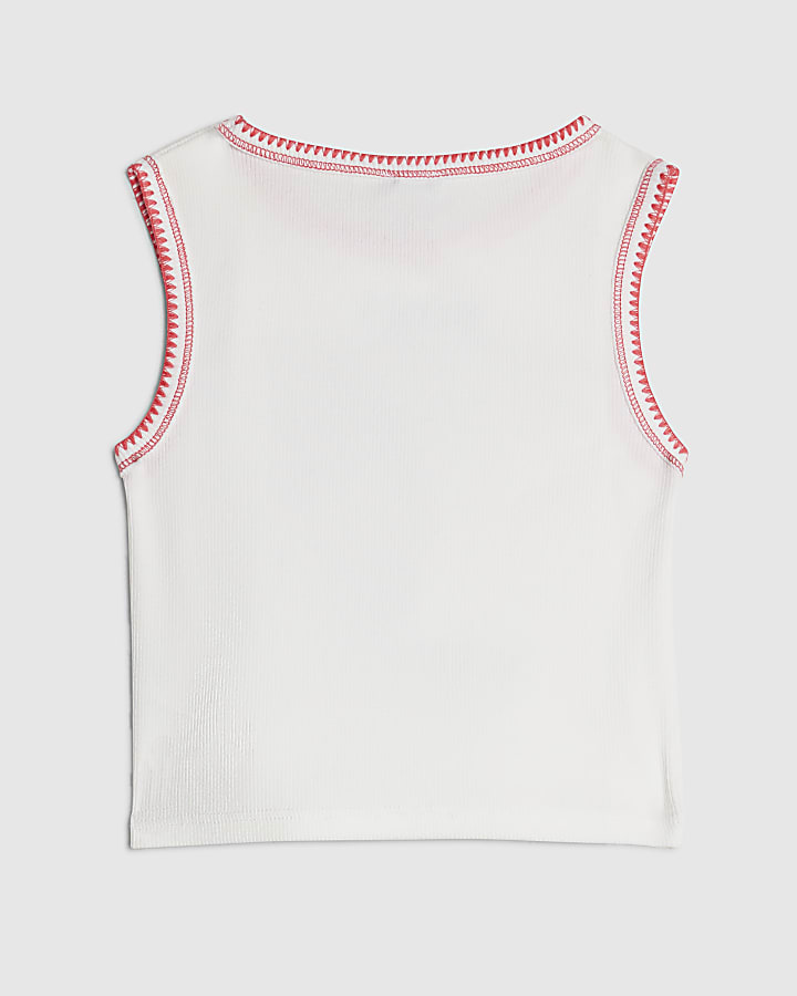 Girls White Boba Icon Whipstitch Tank Top 