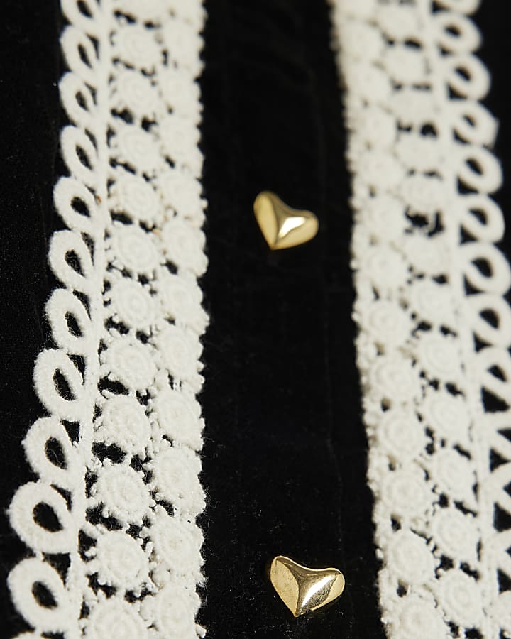 Girls Black Velvet Lace Godet Dress