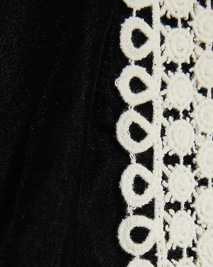 Girls Black Velvet Lace Godet Dress