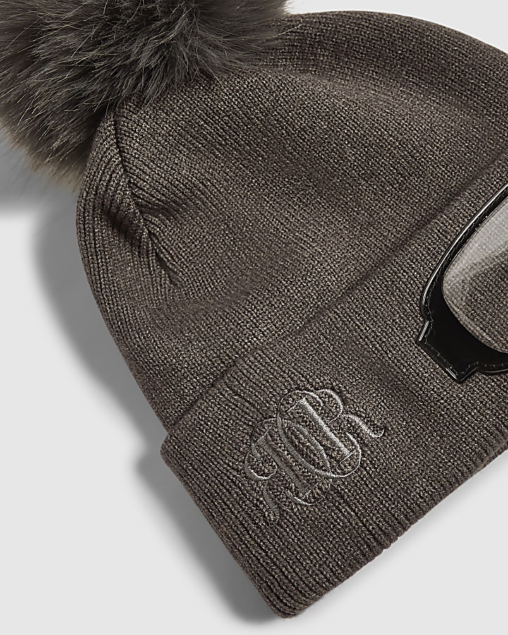 Boys Grey Goggle Beanie