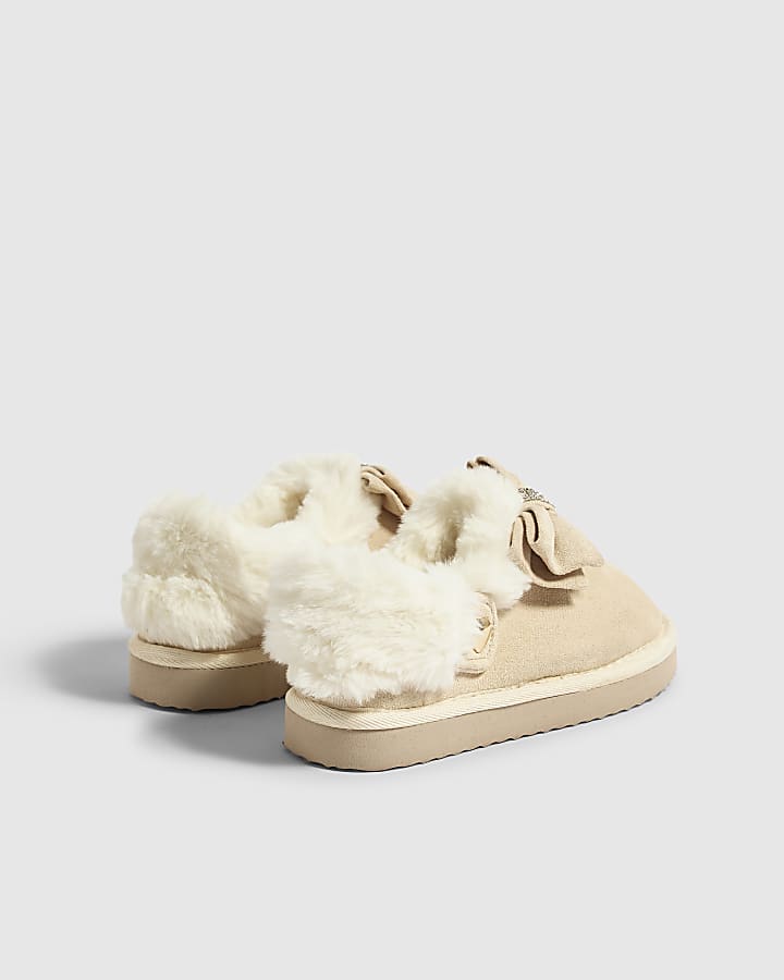 Mini Girls Beige Diamante Slippers