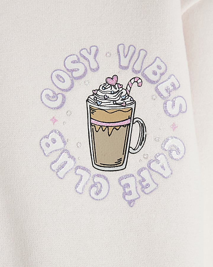 Mini Girls Pink Cosy Vibe Cafe Hoodie Set