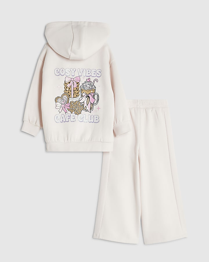 Mini Girls Pink Cosy Vibe Cafe Hoodie Set