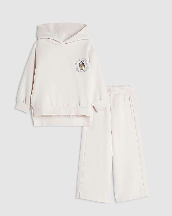 Mini Girls Pink Cosy Vibe Cafe Hoodie Set