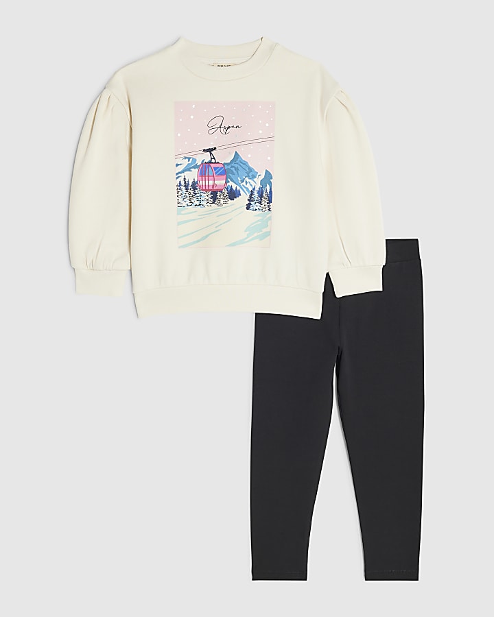 Mini Girls White Aspen Sweatshirt Legging Set