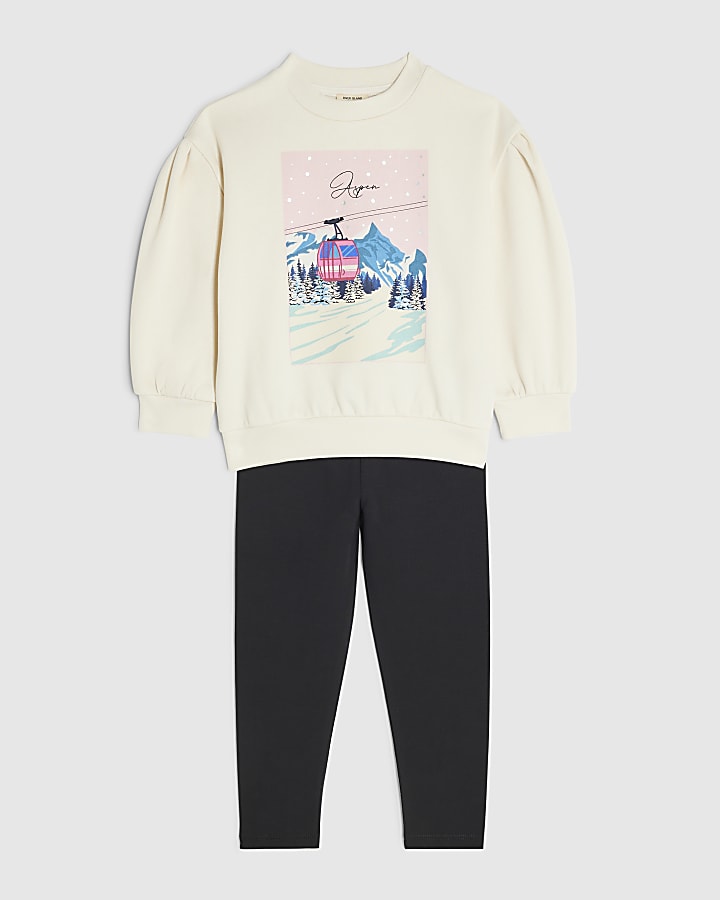 Mini Girls White Aspen Sweatshirt Legging Set