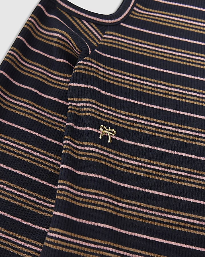 Girls Navy Cold Shoulder Top Stripe Set