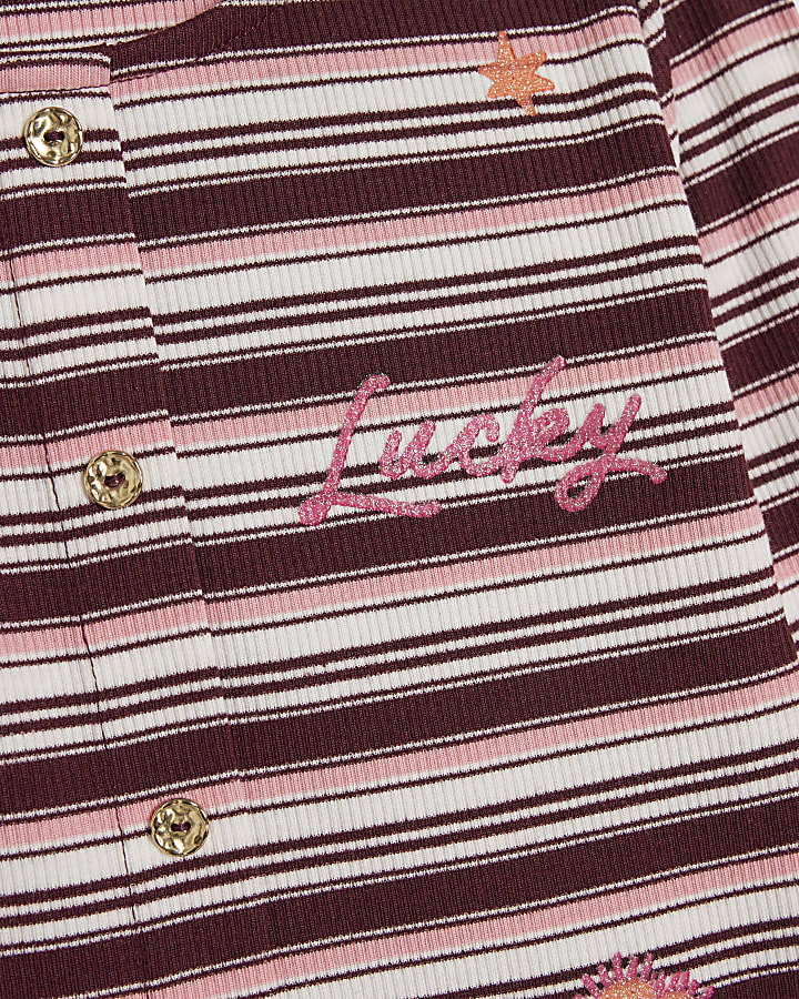 Girls Pink Icon Stripe Button Through Top Set